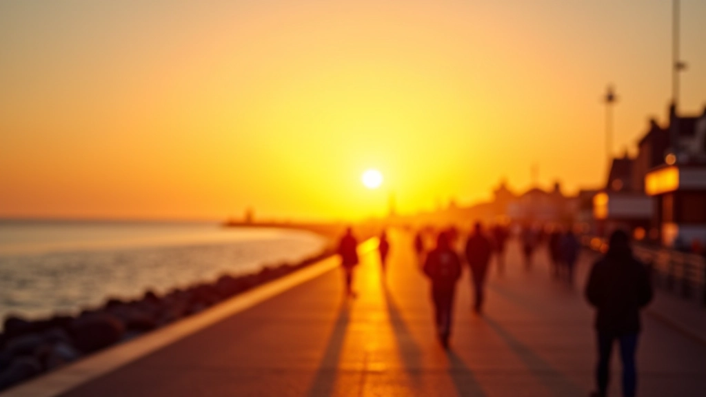 Zonsondergang over zee met wandelaars op de zeedijk van Knokke-Heist